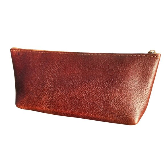 Portland Leather Goods Utility Pouch Nutmeg Brown 2 Tone Pebbled Zip Bag - Picture 2 of 8